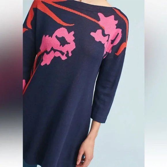 ANTHRO Field Flower Silk Blend Megara Floral Tunic Sweater SZ Medium - Picture 2 of 8